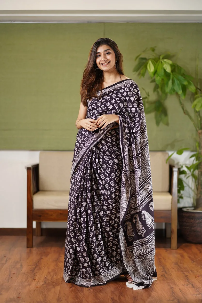 Bagh Hand Block Printed Cotton Saree