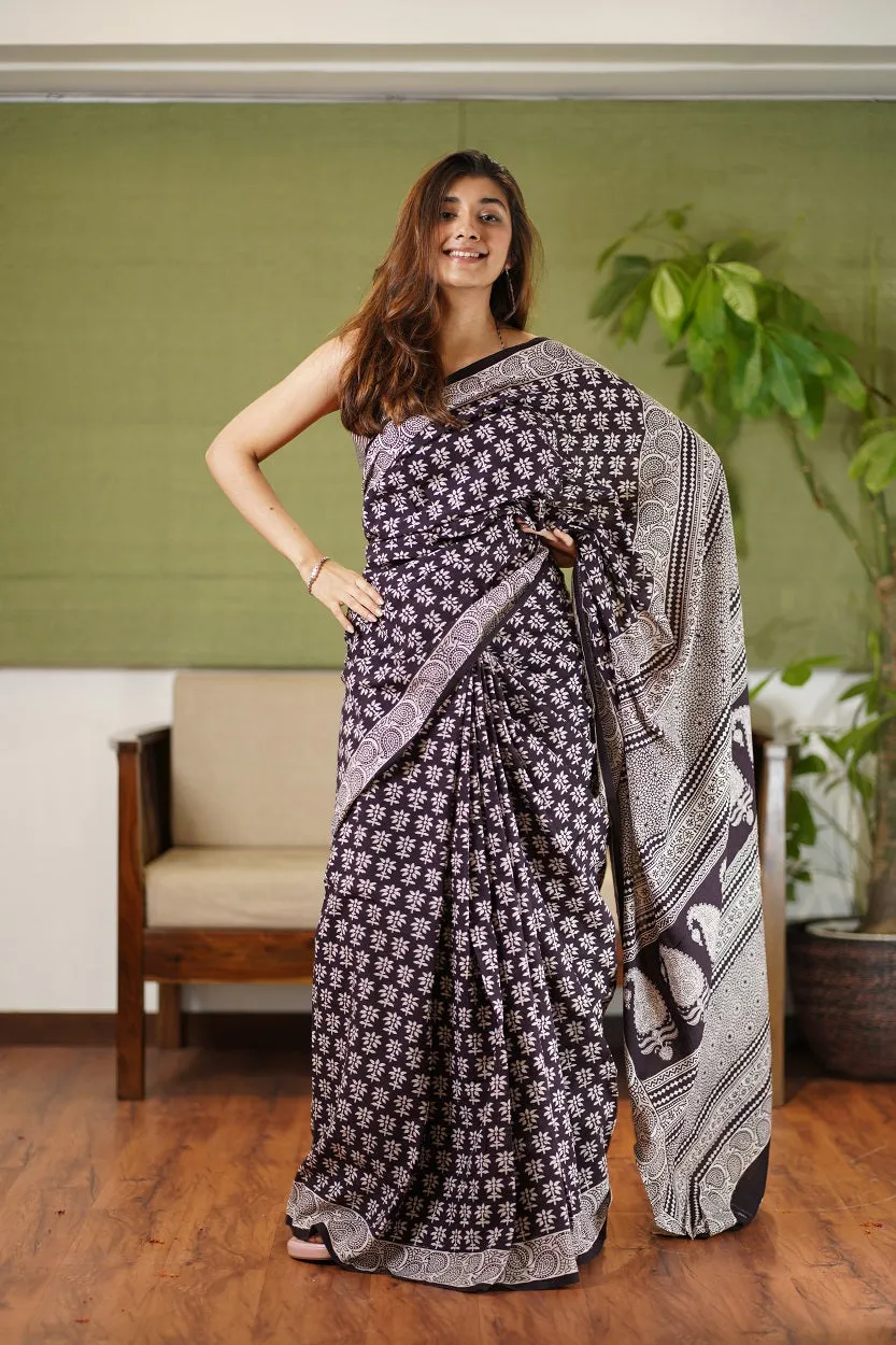 Bagh Hand Block Printed Cotton Saree