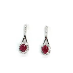 Baikalla 14k Classic White Gold Natural Ruby Teardrop Earrings w/Diamond Halo