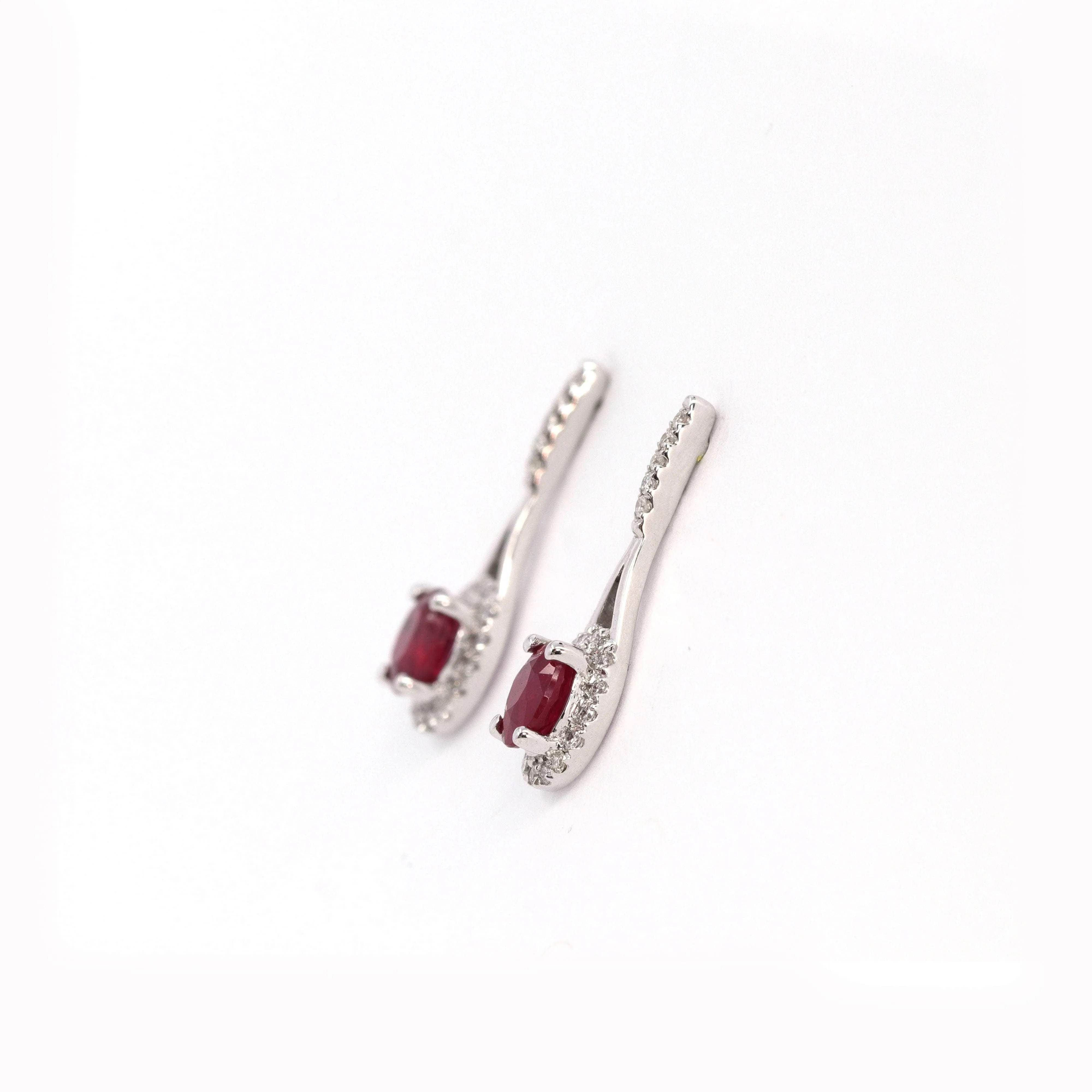 Baikalla 14k Classic White Gold Natural Ruby Teardrop Earrings w/Diamond Halo