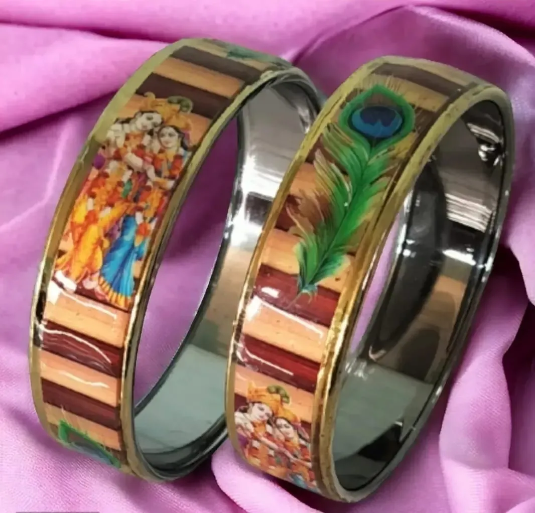 Bangles Fancy Shri Radha Krishna ji Kangan-Kada set in glass