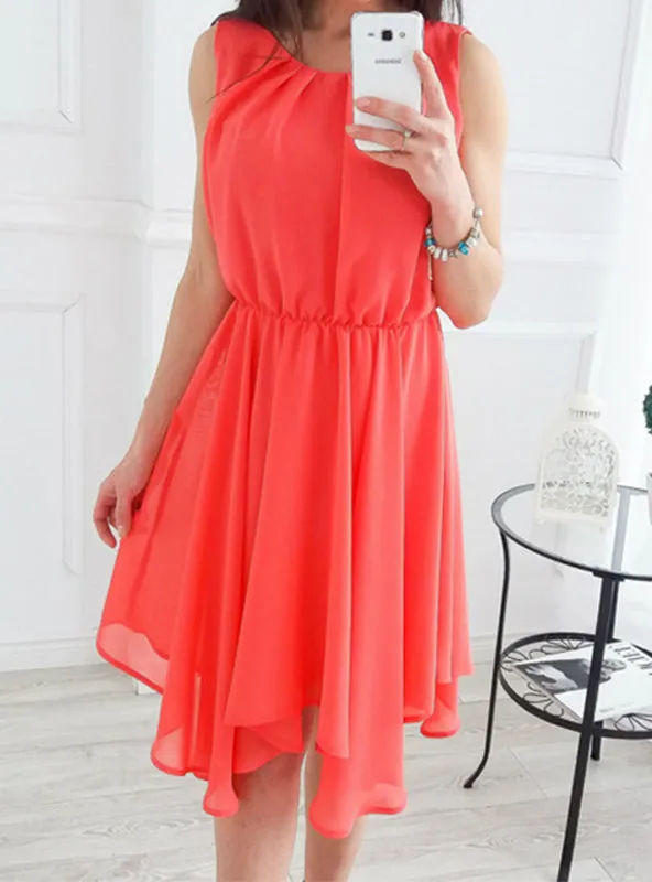 Beach Sundress Fashion O-Neck Sleeveless Pleated Party Dresses