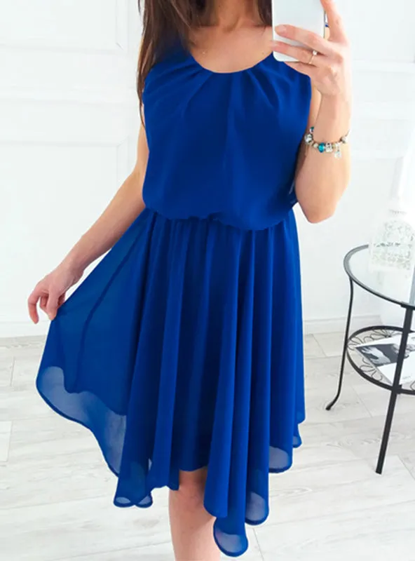 Beach Sundress Fashion O-Neck Sleeveless Pleated Party Dresses