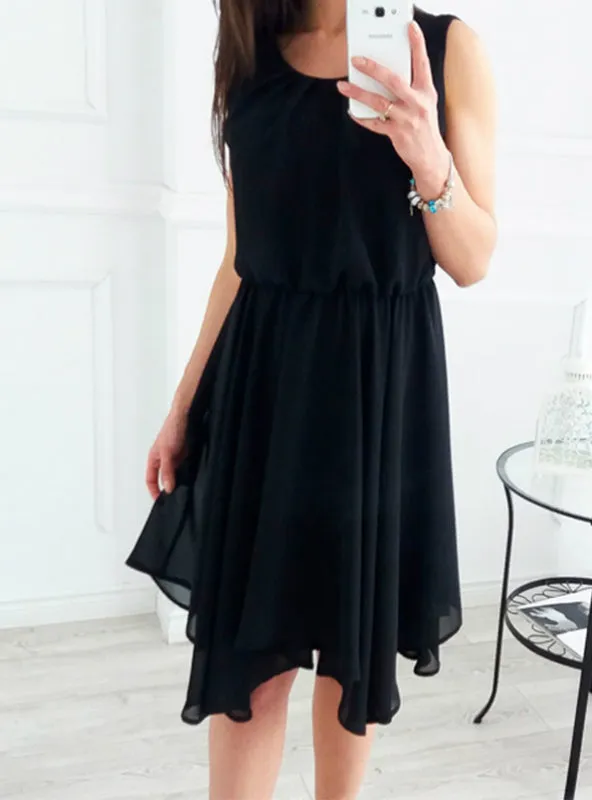 Beach Sundress Fashion O-Neck Sleeveless Pleated Party Dresses