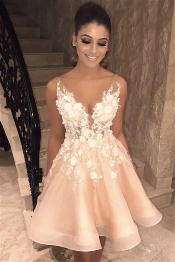 Beautiful A-line V-neck Lace Short Prom Dress