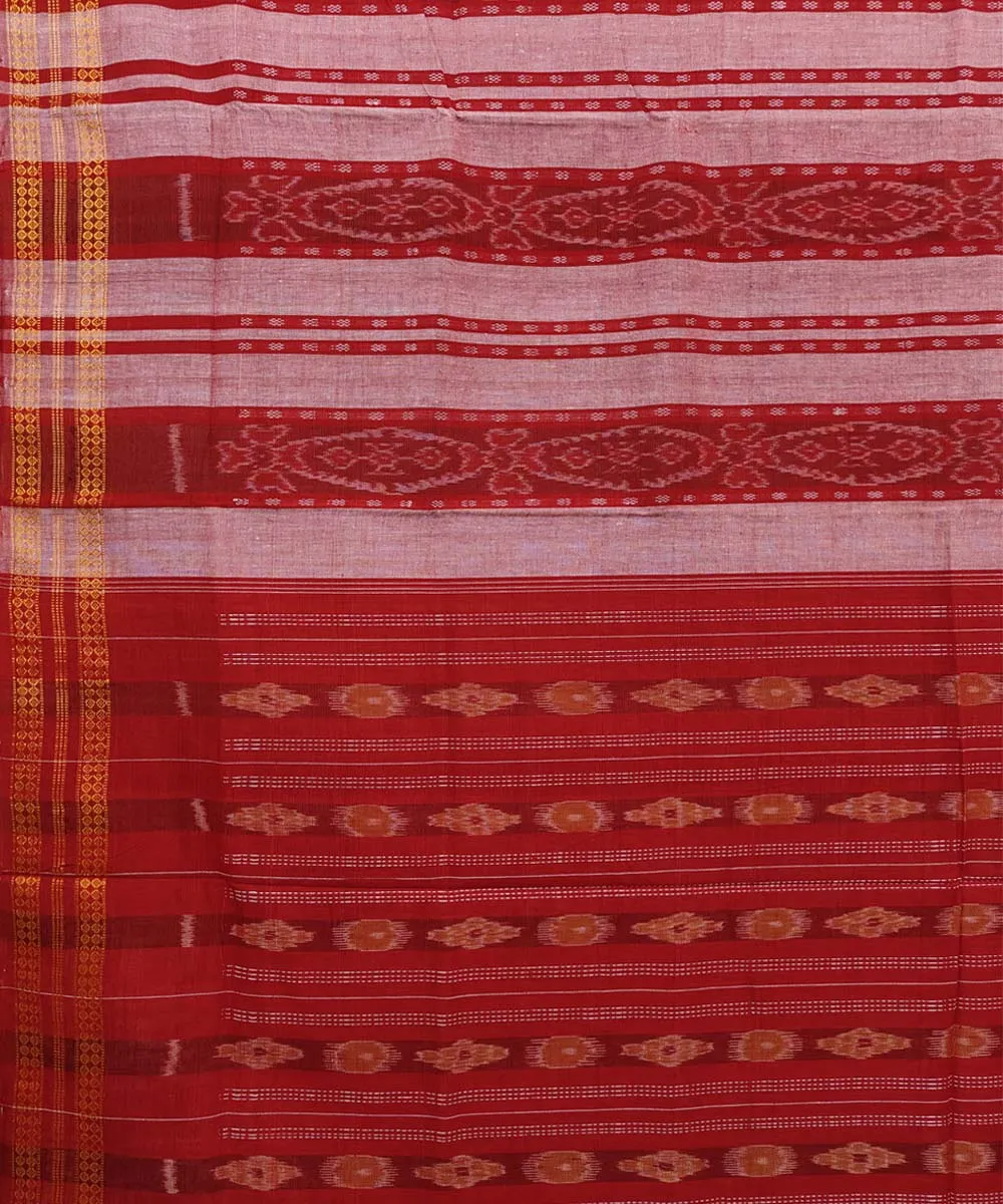 Beige maroon cotton handwoven bomkai saree