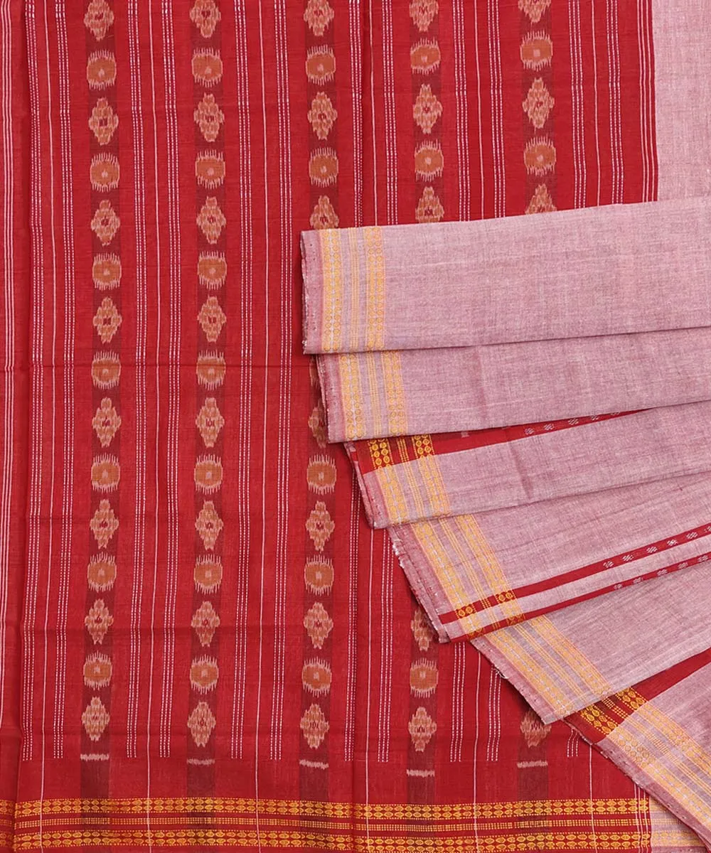 Beige maroon cotton handwoven bomkai saree