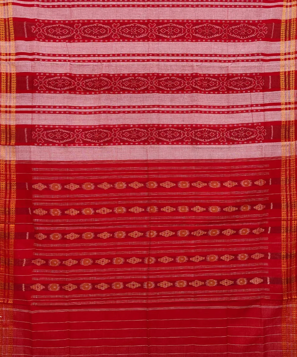 Beige maroon cotton handwoven bomkai saree