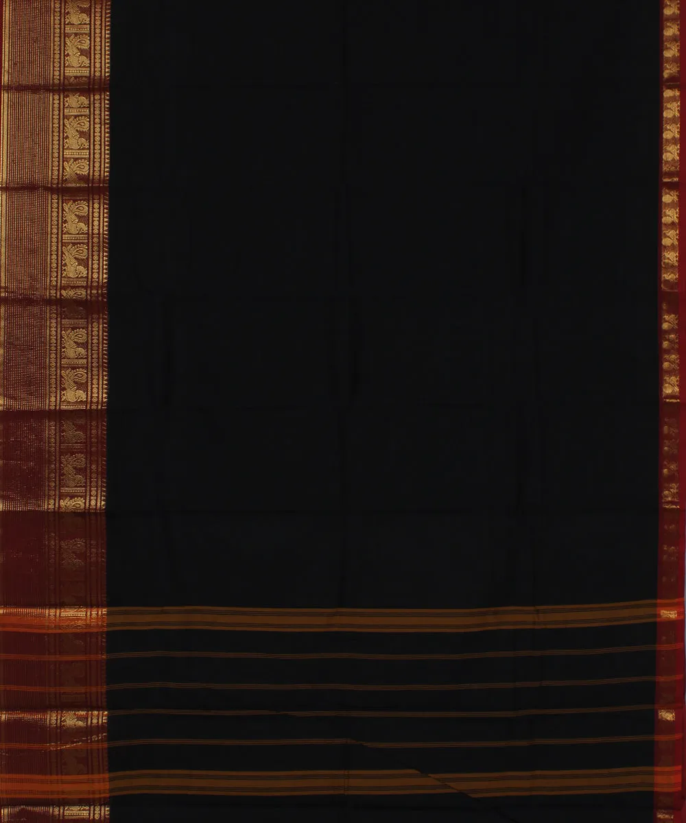 Black maroon border cotton handwoven chettinadu saree