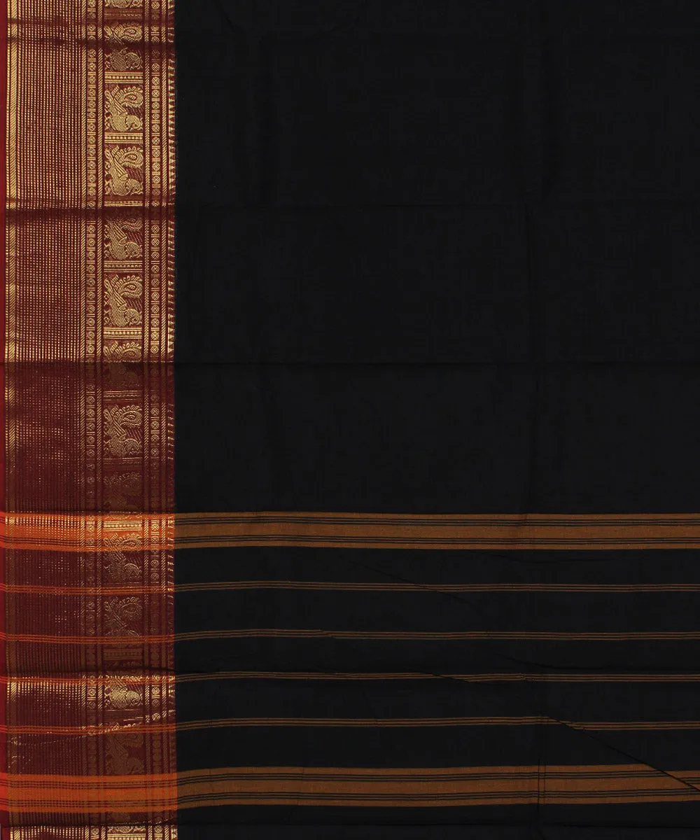 Black maroon border cotton handwoven chettinadu saree