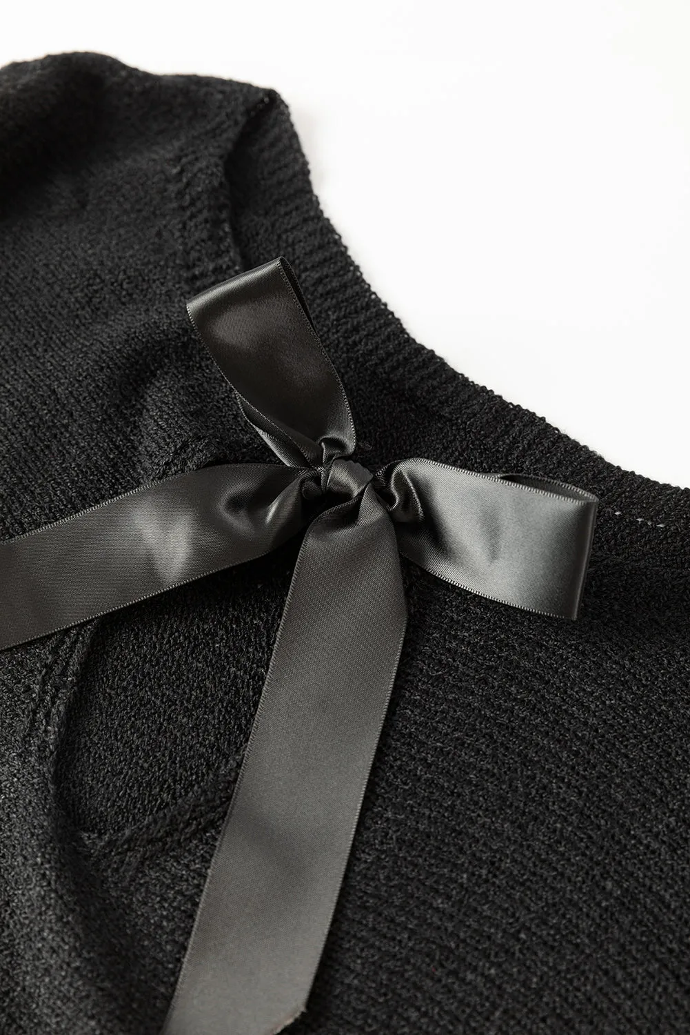 Black Ribbon Bow Knot Dolman Sleeve Sweater