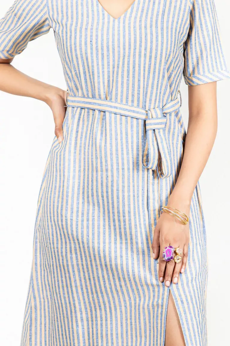 Blue & Yellow Woven Striped Dress