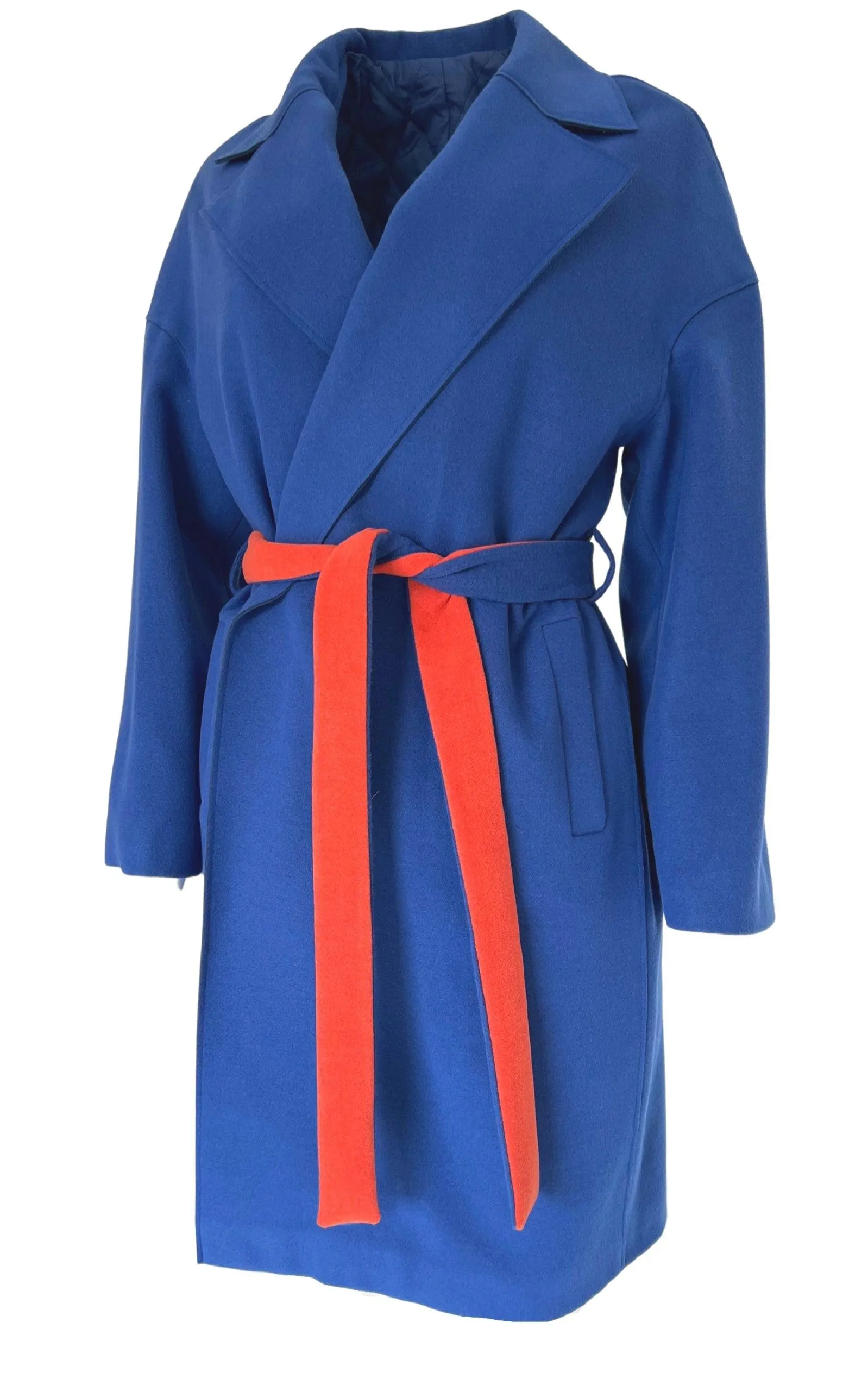 Blue Belted Wrap Trench Coat