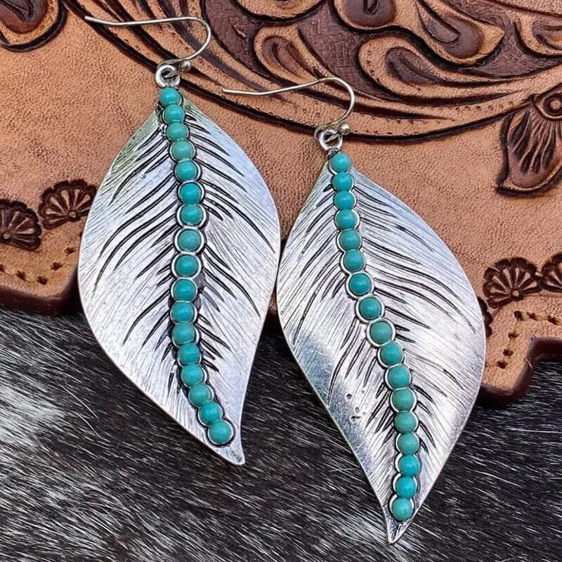 Bohemian Leaves S-Shaped Turquoise Earrings