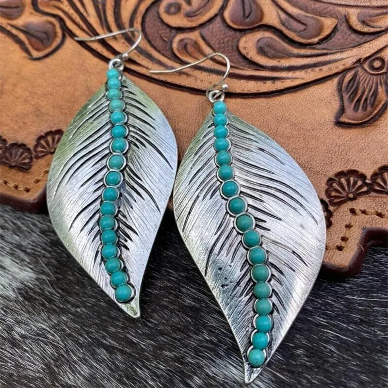 Bohemian Leaves S-Shaped Turquoise Earrings