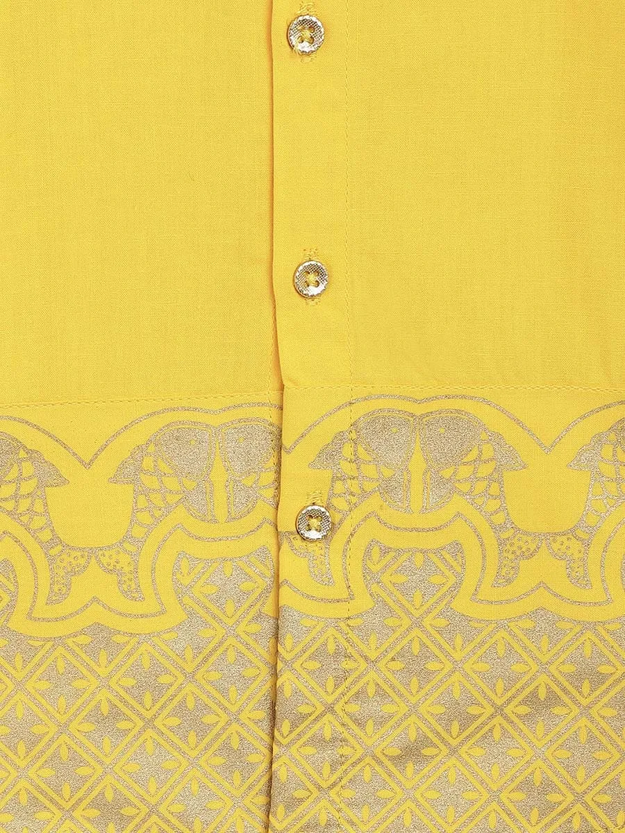 Boys Mundu Dhoti Shirt Set-Yellow