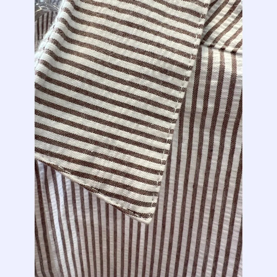 Brown & White Seersucker Shirt Dress