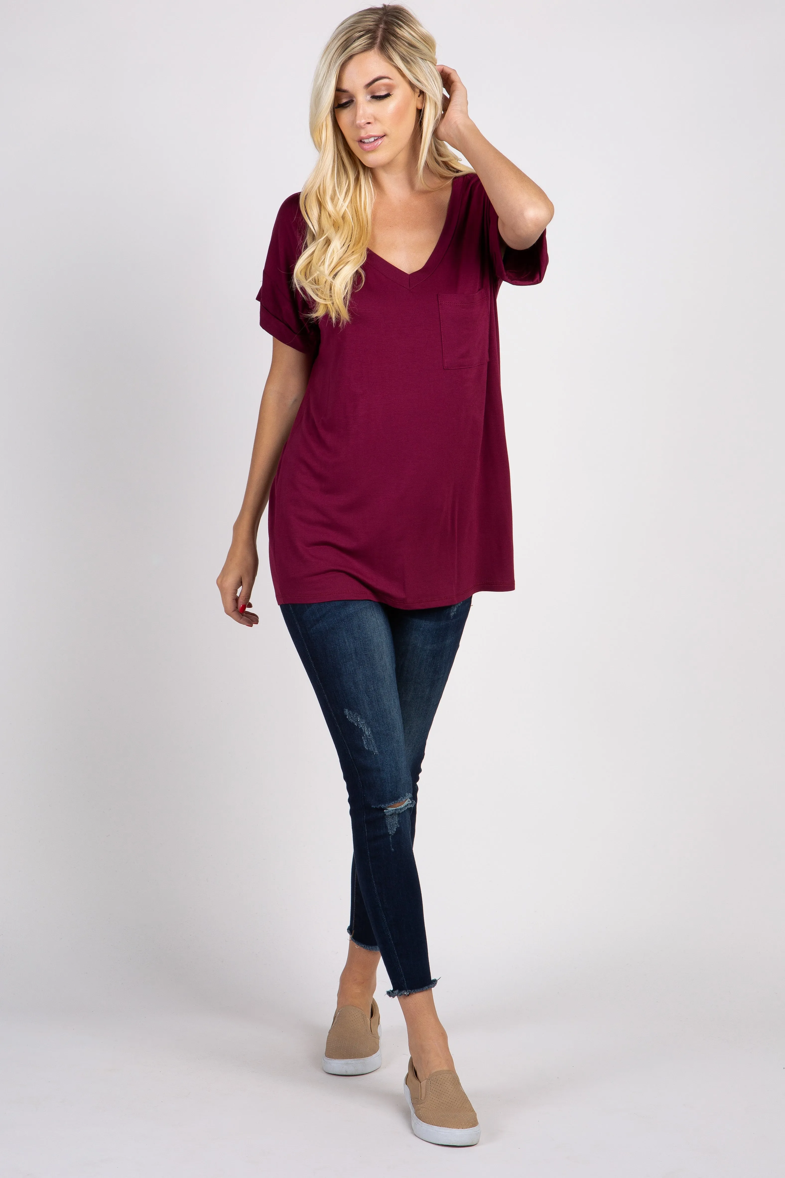 Burgundy Solid Pocket Top