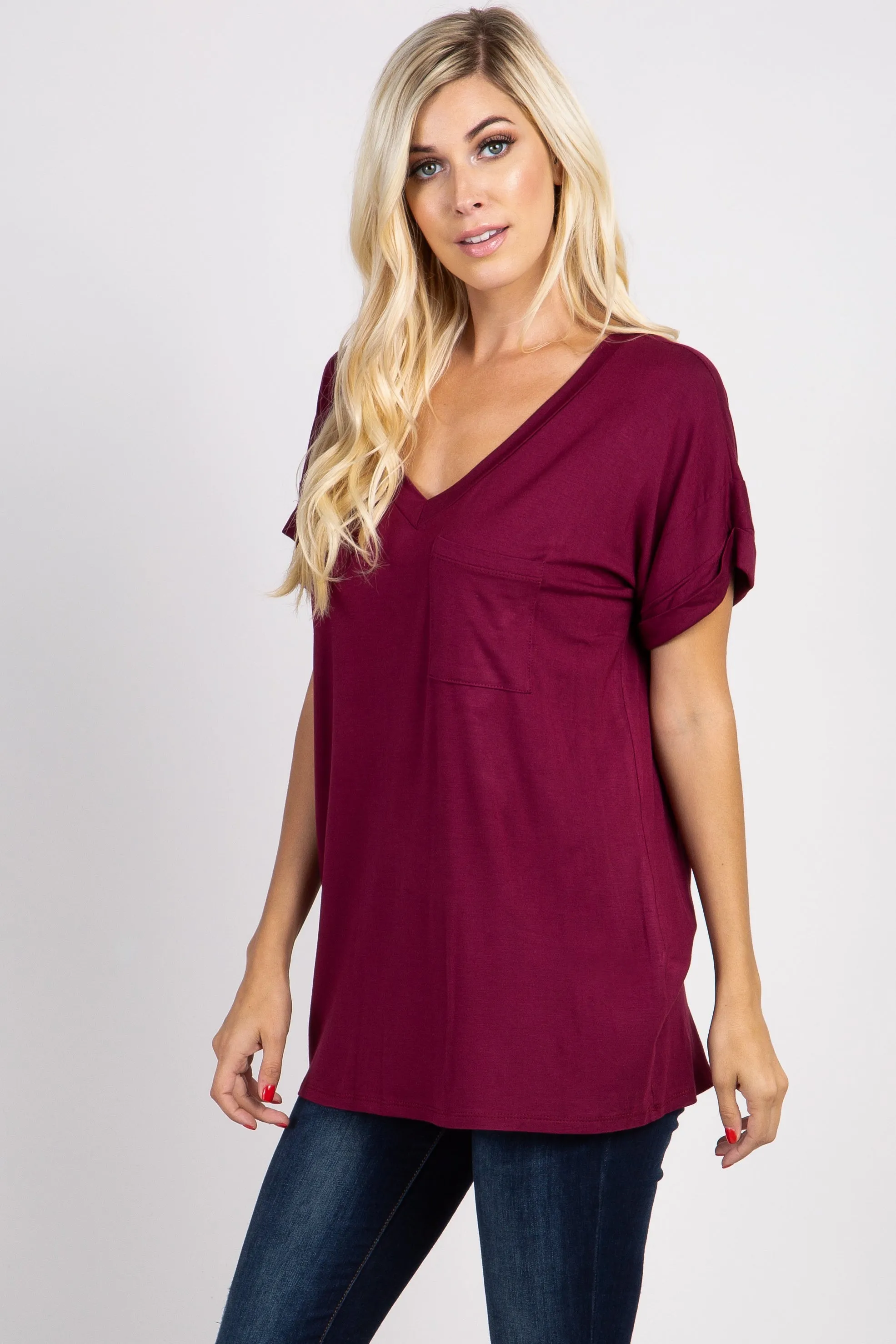 Burgundy Solid Pocket Top