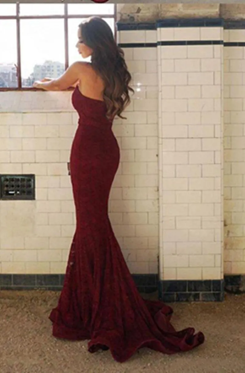 Burgundy Sweetheart Strapless Lace Mermaid Cheap Long Prom Dress Bridesmaid Dresses