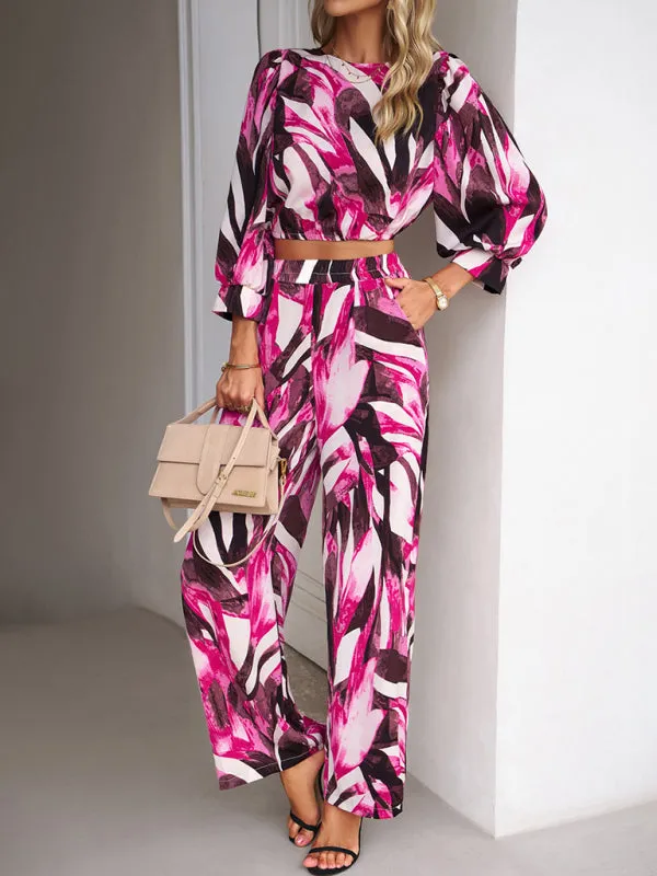 Casual vacation print trousers two-piece suit