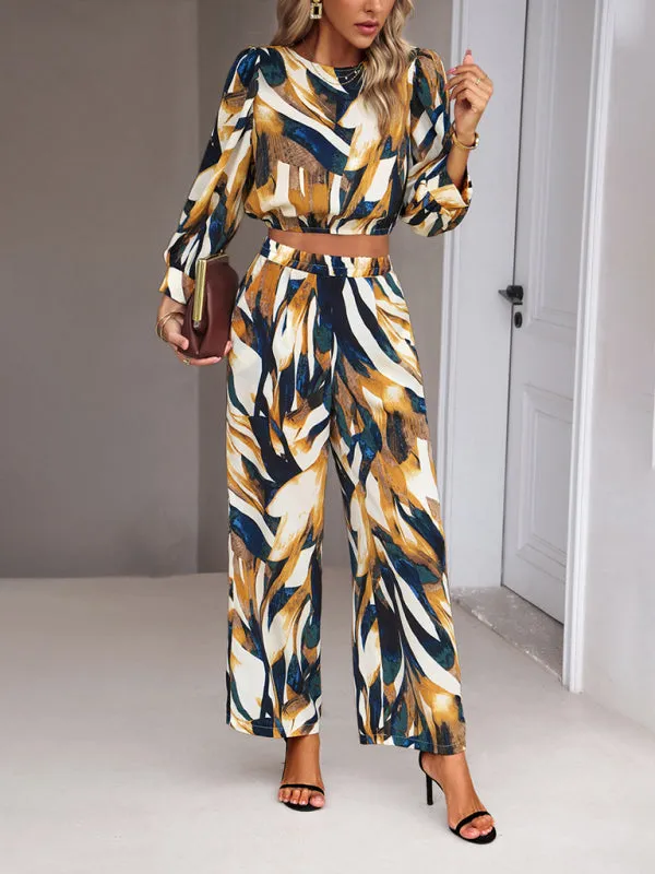 Casual vacation print trousers two-piece suit