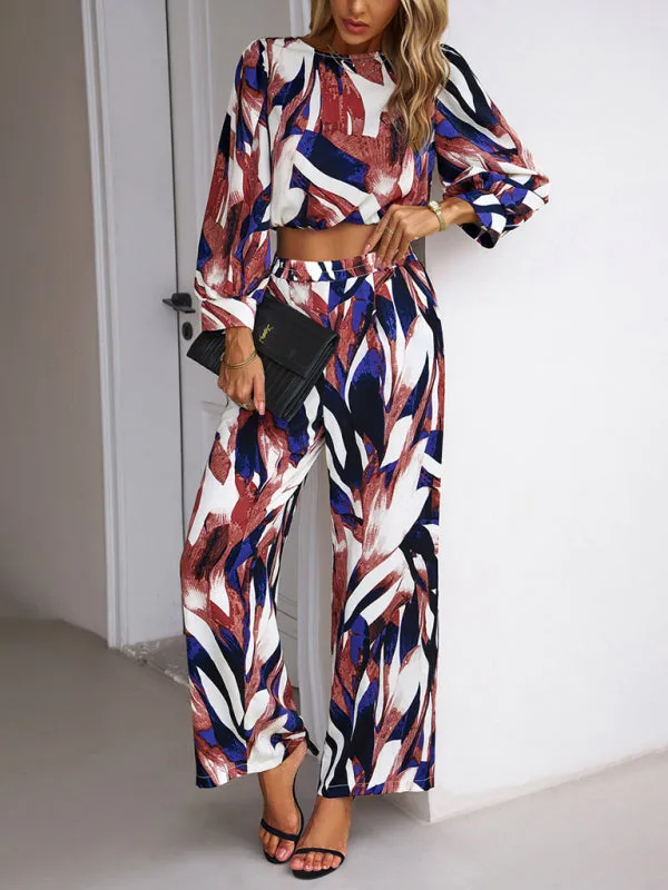 Casual vacation print trousers two-piece suit