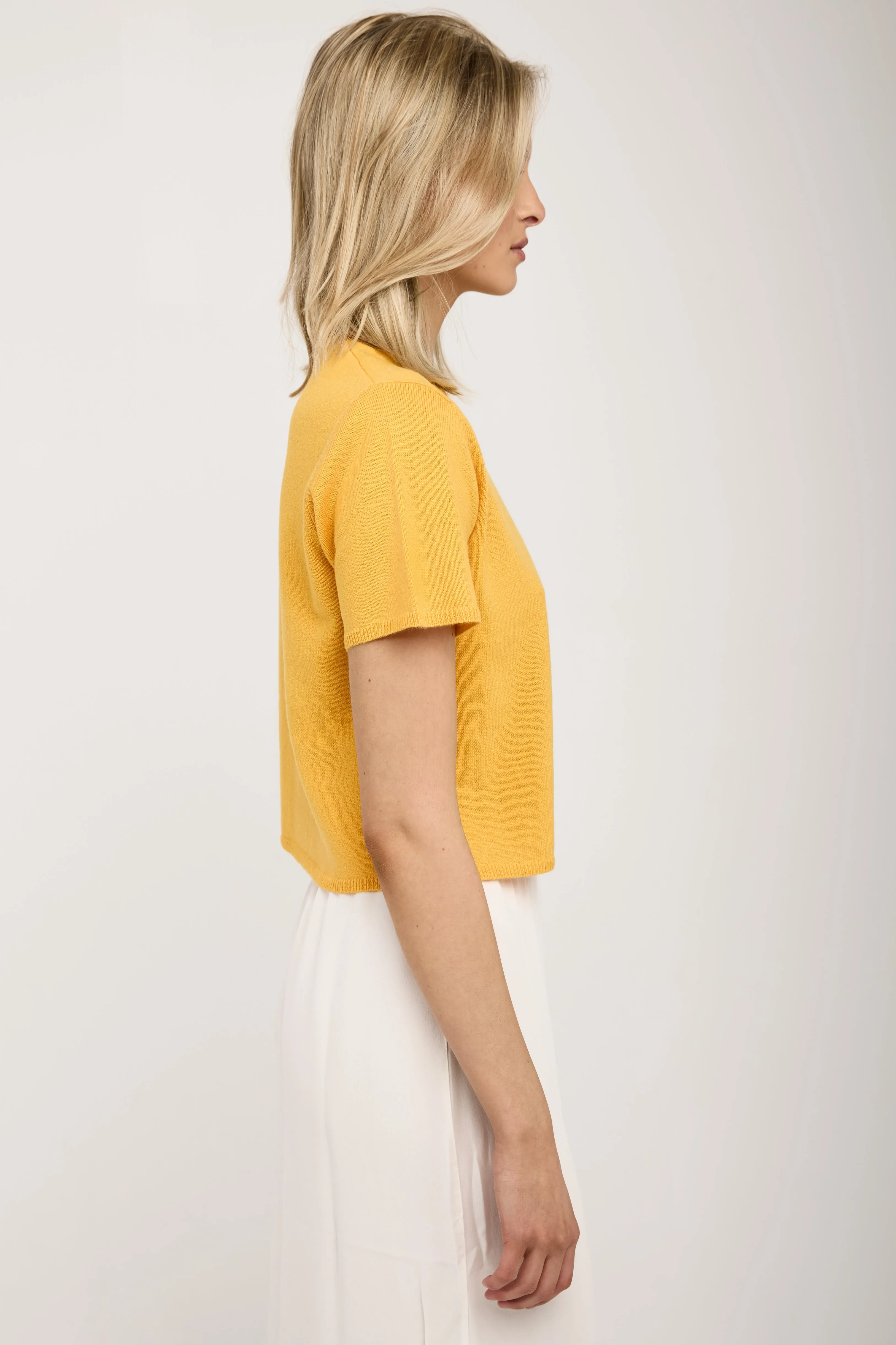 Charleston Short Sleeve Cashmere Top in Marzipan