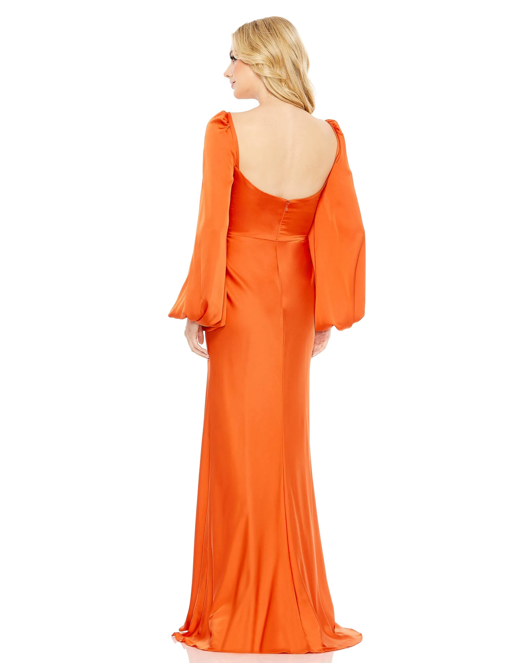 Charmeuse Wrap Over Bishop Sleeve Gown