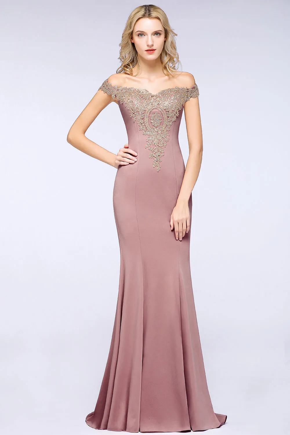 Charming Long Off The Shoulder Mermaid Appliques Bridesmaid Dress