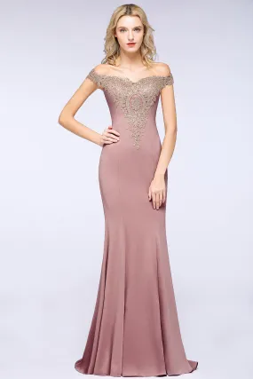 Charming Long Off The Shoulder Mermaid Appliques Bridesmaid Dress