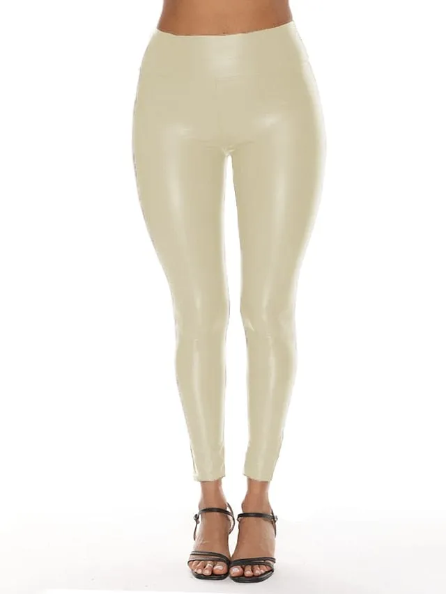 Chic & Modern High Waist Flared Leggings in PU Leather Effect