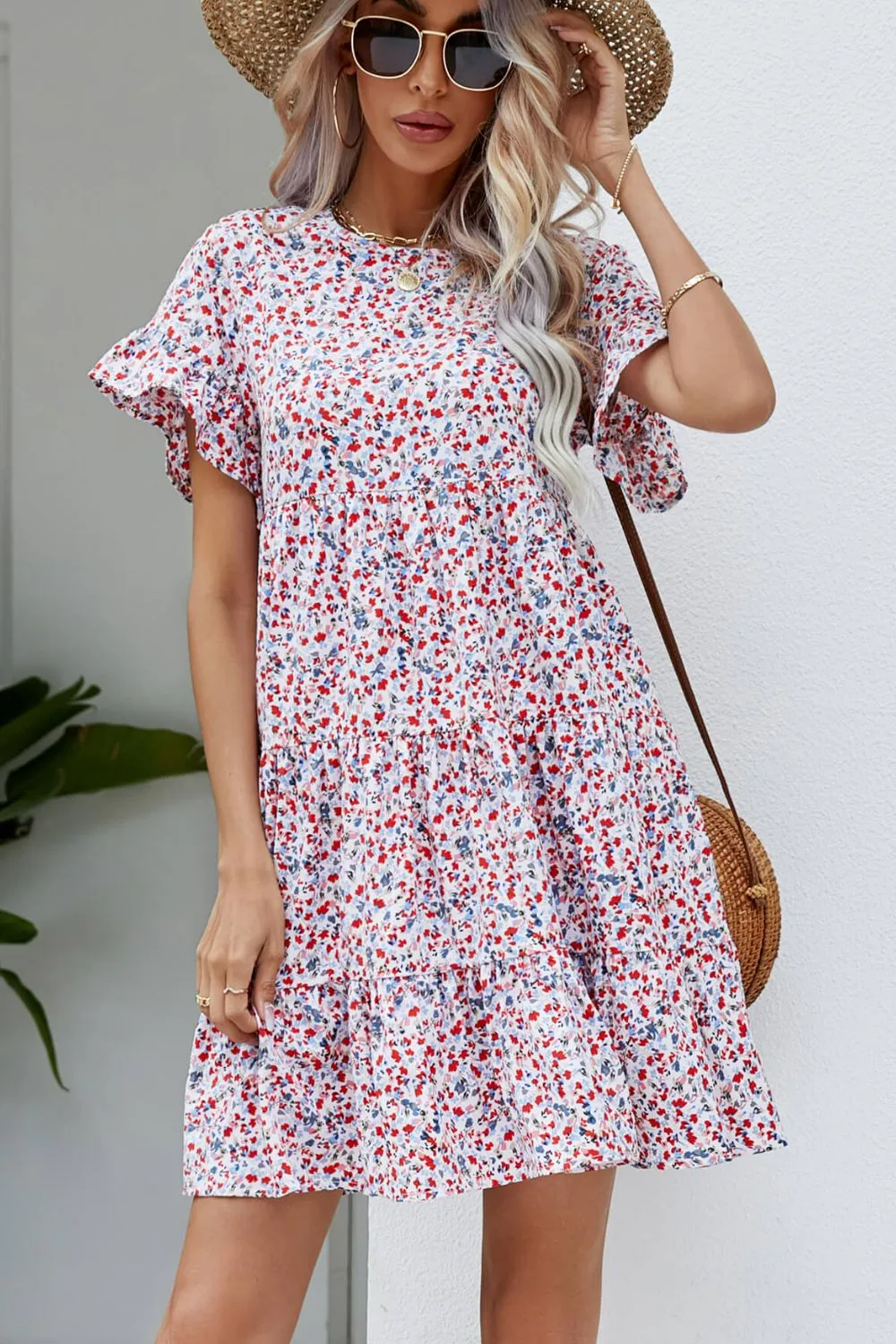 Chic Ditsy Floral Flounce Sleeve Dress: Perfect for Summer Beach Weddings & Women's Party Wear