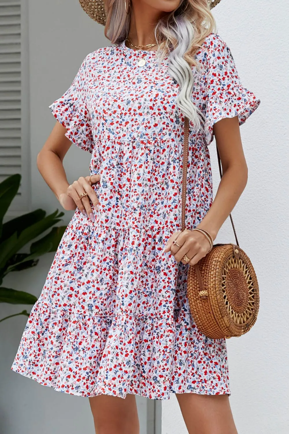 Chic Ditsy Floral Flounce Sleeve Dress: Perfect for Summer Beach Weddings & Women's Party Wear