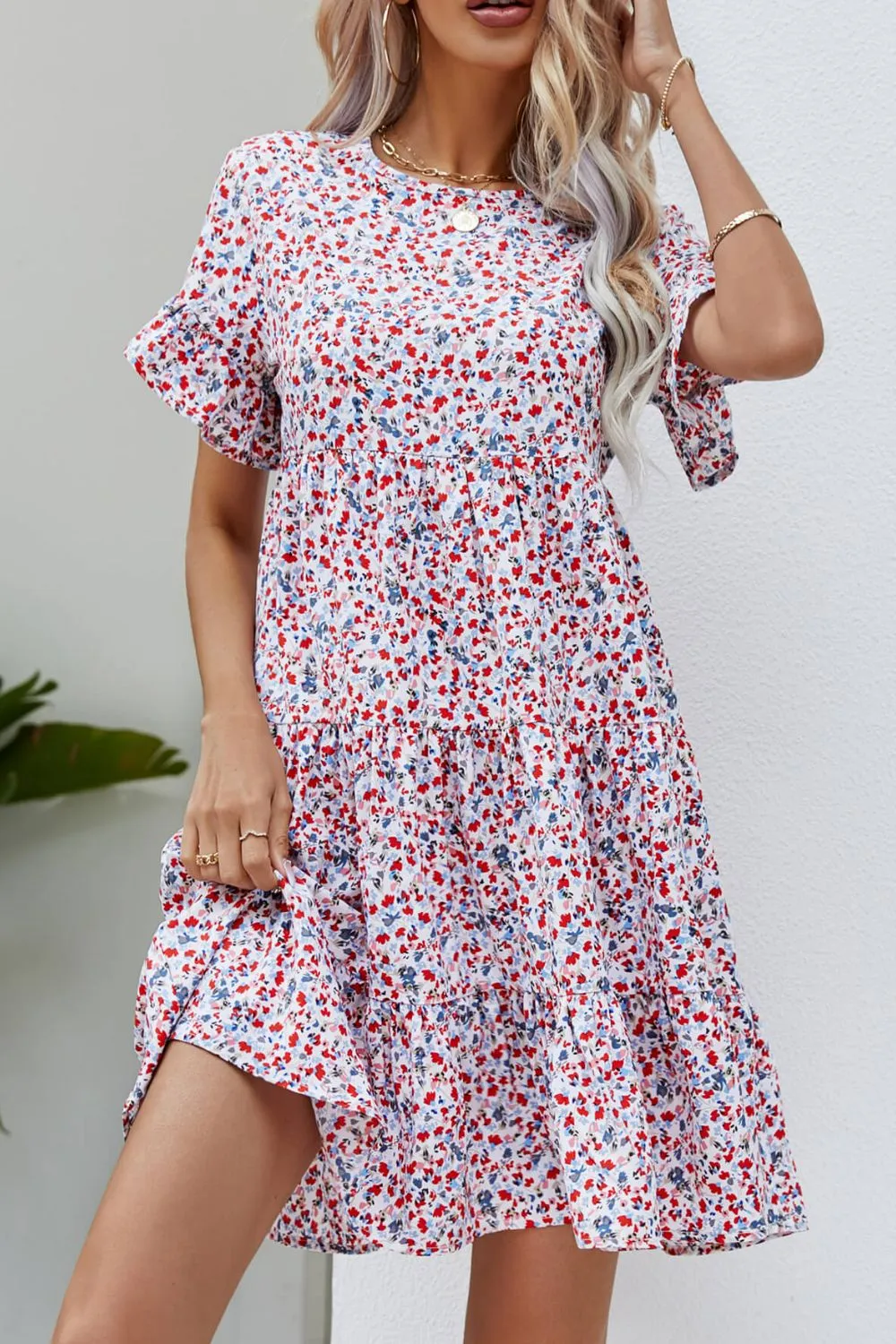 Chic Ditsy Floral Flounce Sleeve Dress: Perfect for Summer Beach Weddings & Women's Party Wear