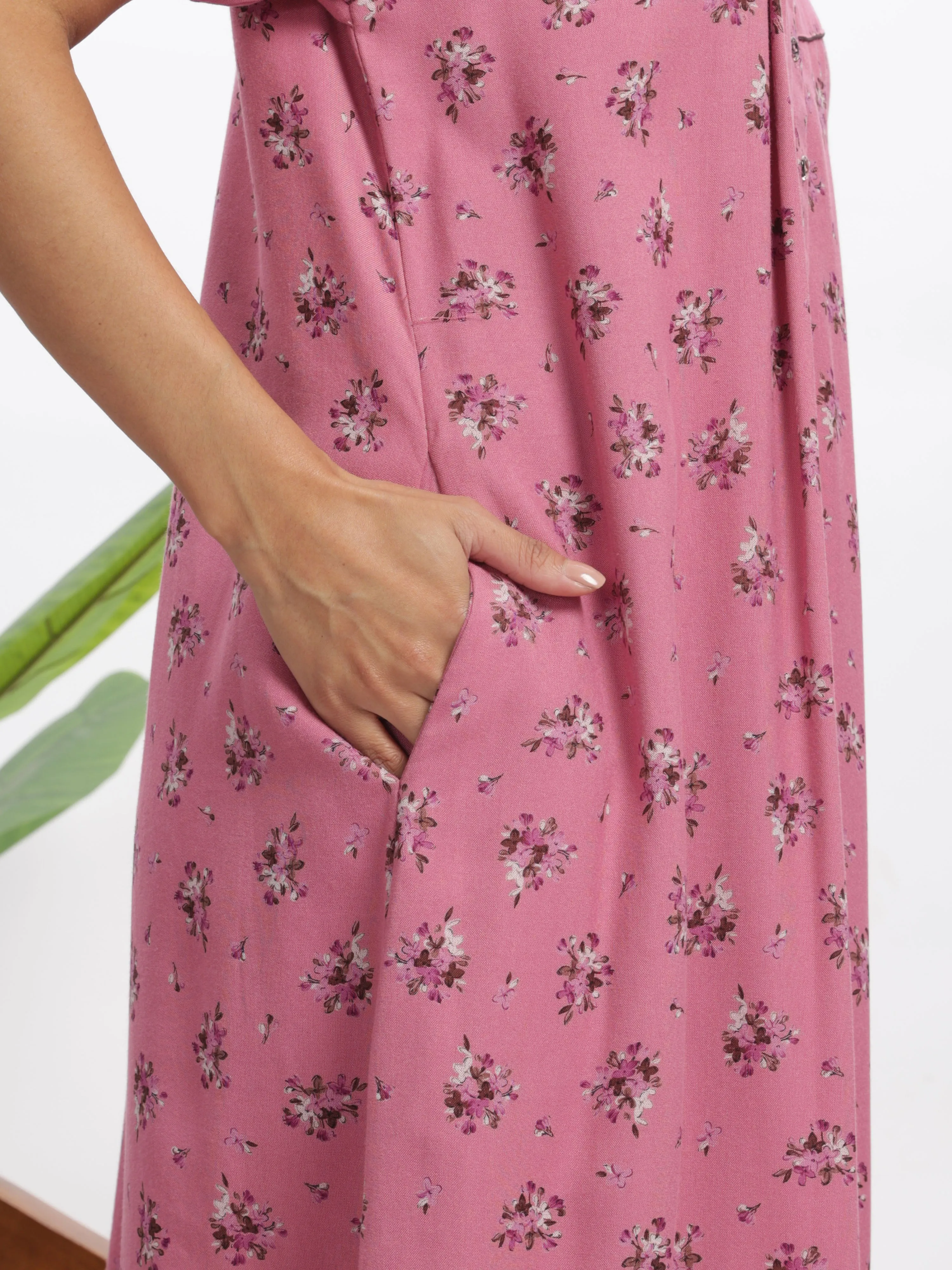 Chic Pink Blossom Alpine Maxi Nighty - Floral Print Designer Nightdress