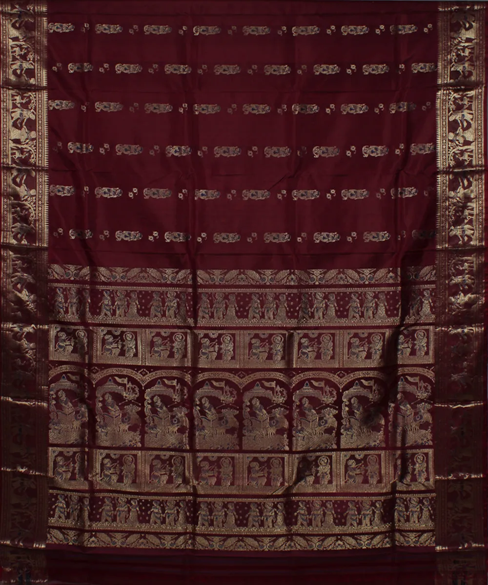 Chocolate maroon handwoven swarnachari baluchari silk saree