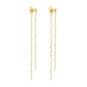 Classic Gigi dangling White earrings, Yellow Gold