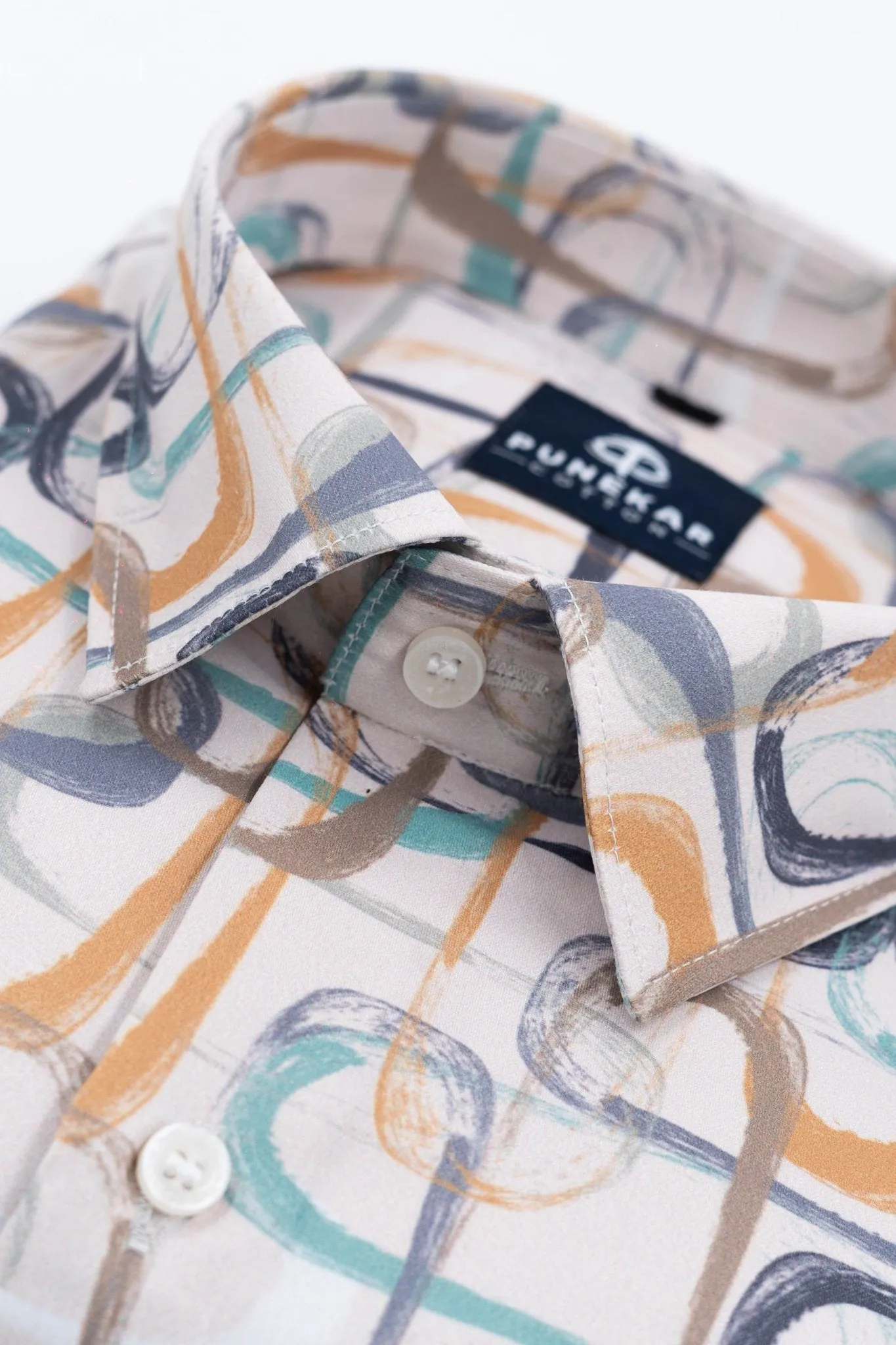 Cream Color Morrocan Printed Shirt For Men