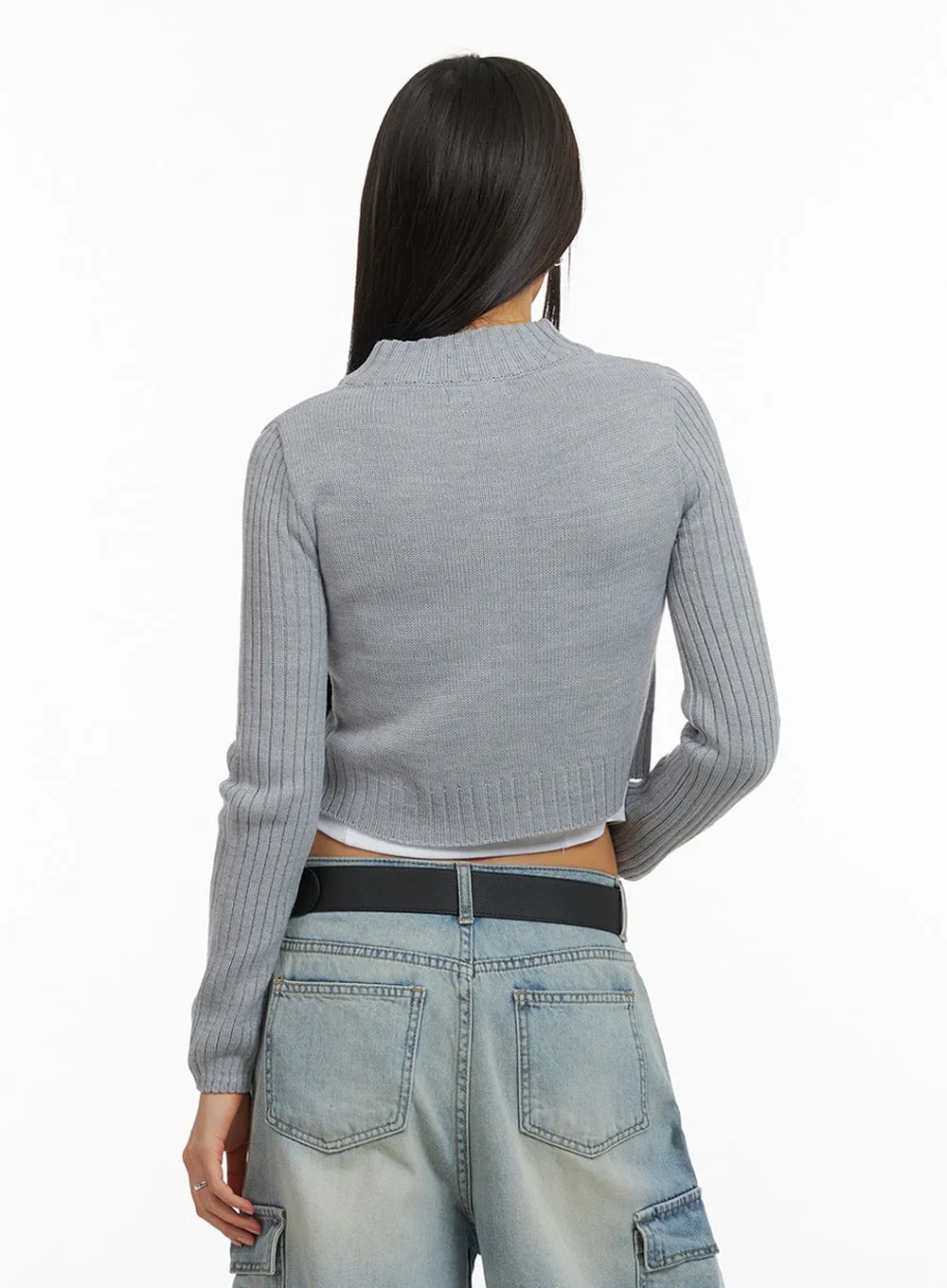 Crop Zip-Up Mock Neck Sweater IA417