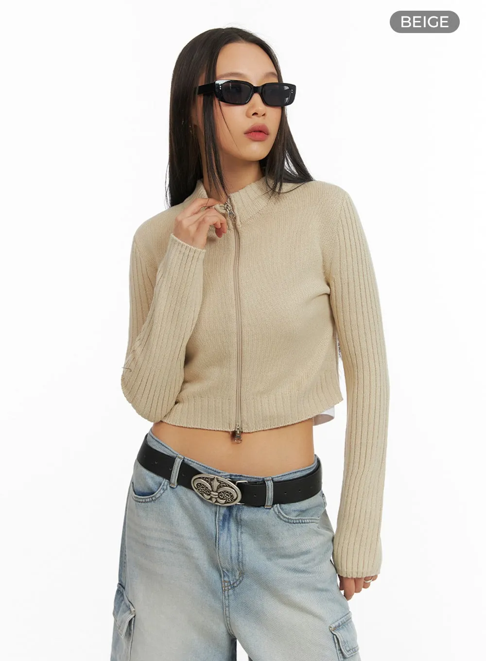 Crop Zip-Up Mock Neck Sweater IA417