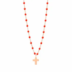 Cross Charm Classic Gigi Coral Necklace, Rose Gold, 16.5"