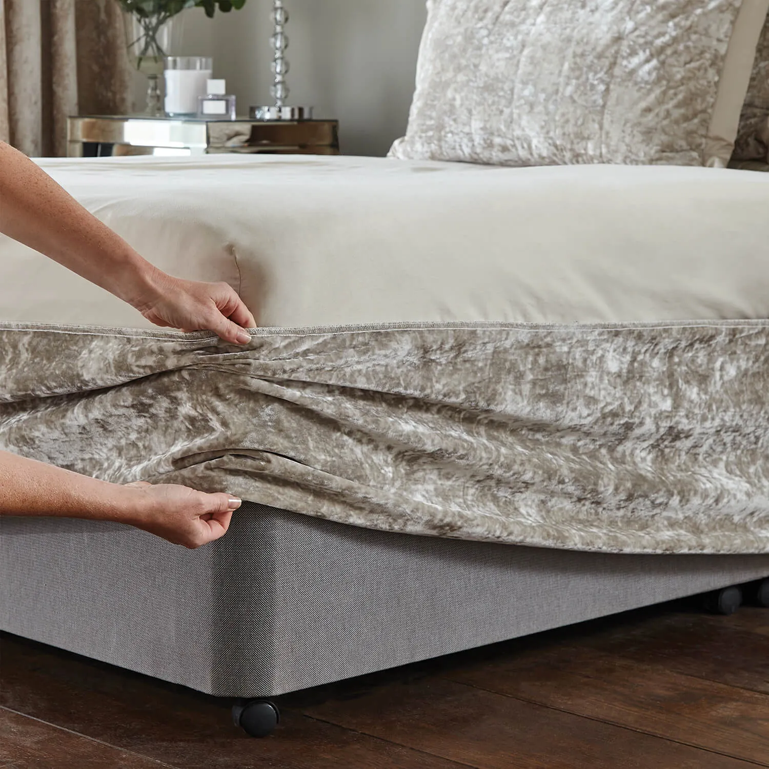 Crushed Velvet Divan Base Wrap - Natural