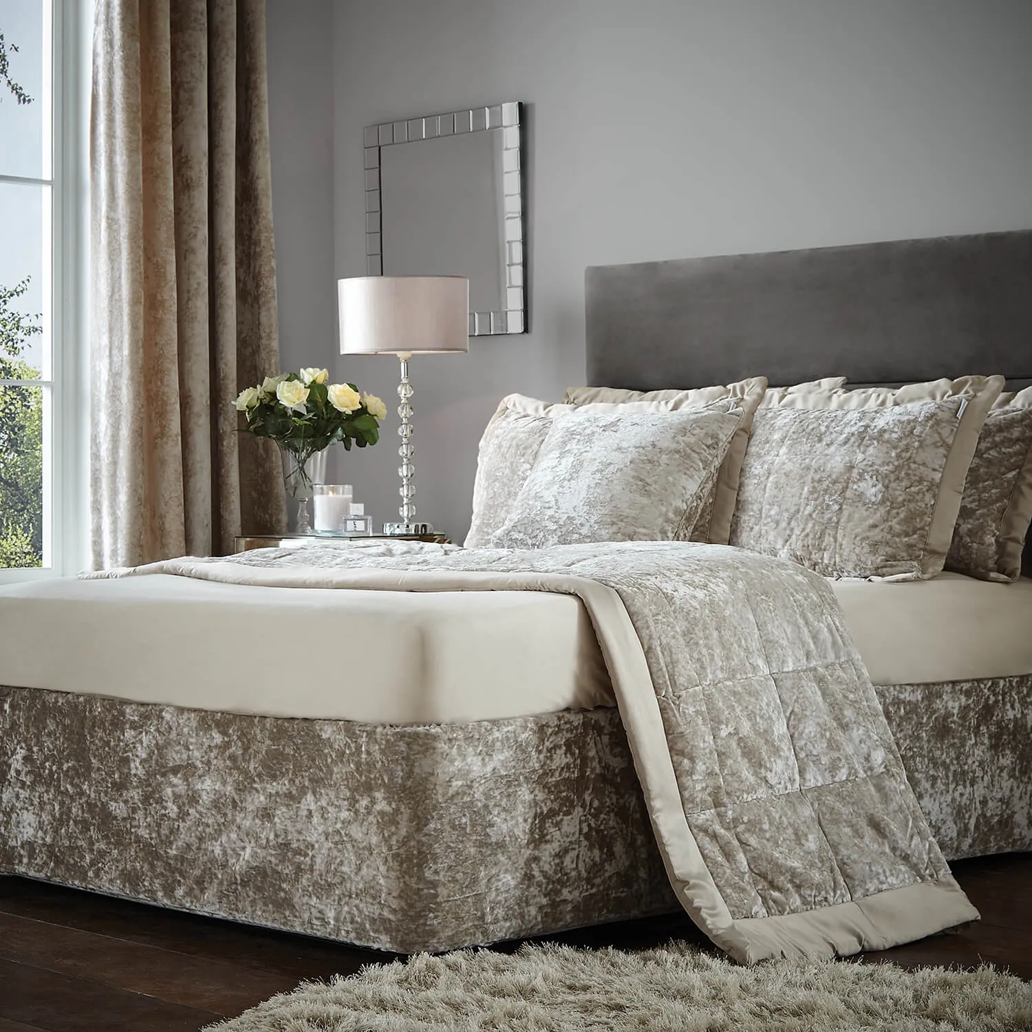 Crushed Velvet Divan Base Wrap - Natural