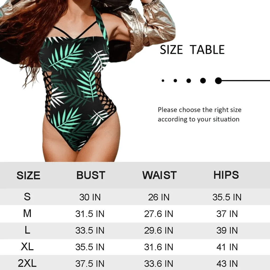 Custom Face Multiple Color Women's Sexy One Pieces Swimsuit Lace Up Side Halter Back Tie Swimsuit Face Bathing Suit