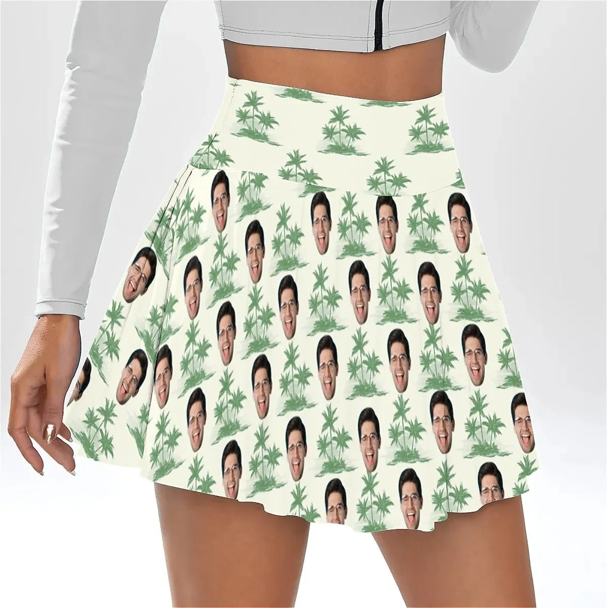 Custom Face Palm Tree Bikini Top&Bottom Women's Swim Skirt With Bottom Long Sleeve Zip Top