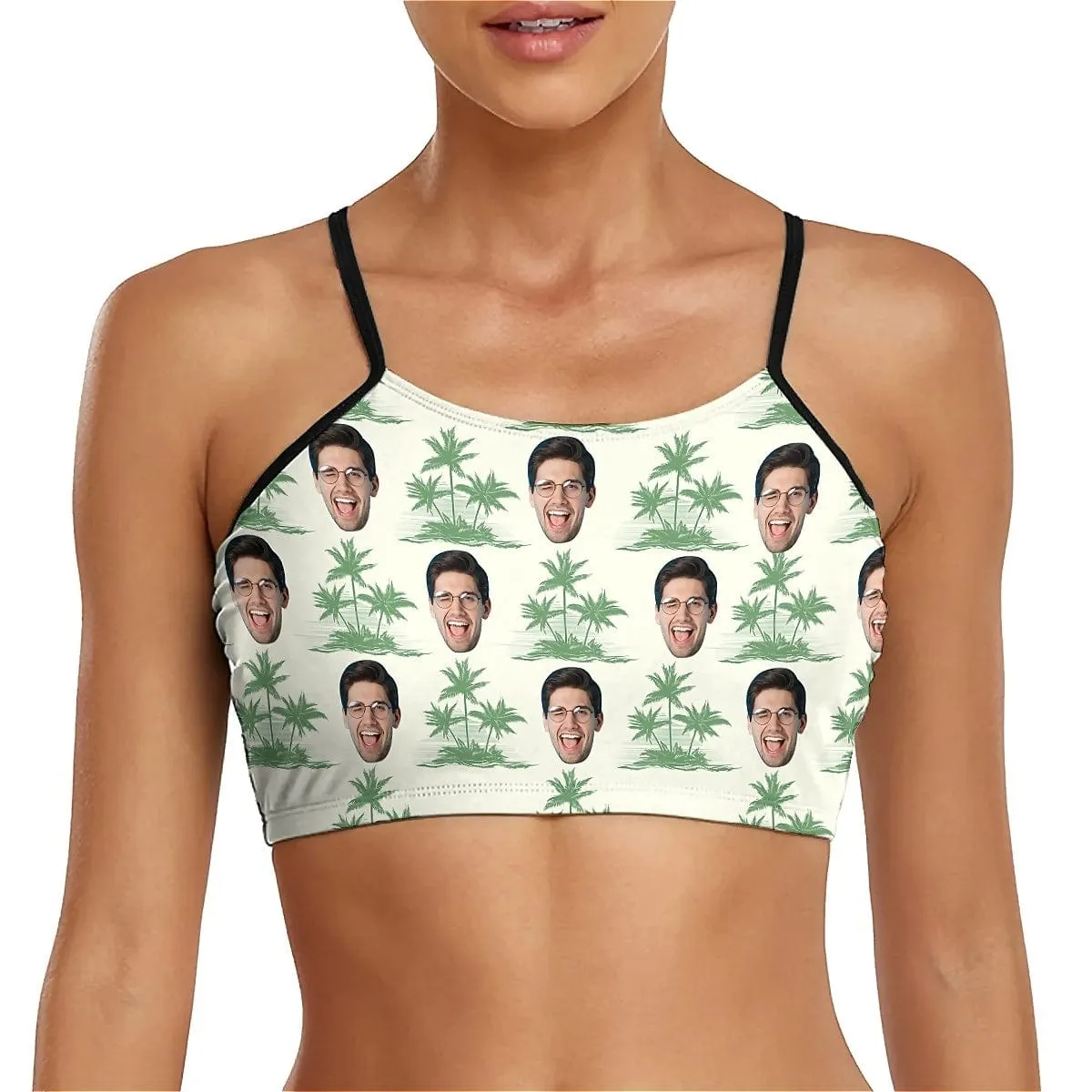 Custom Face Palm Tree Bikini Top&Bottom Women's Swim Skirt With Bottom Long Sleeve Zip Top