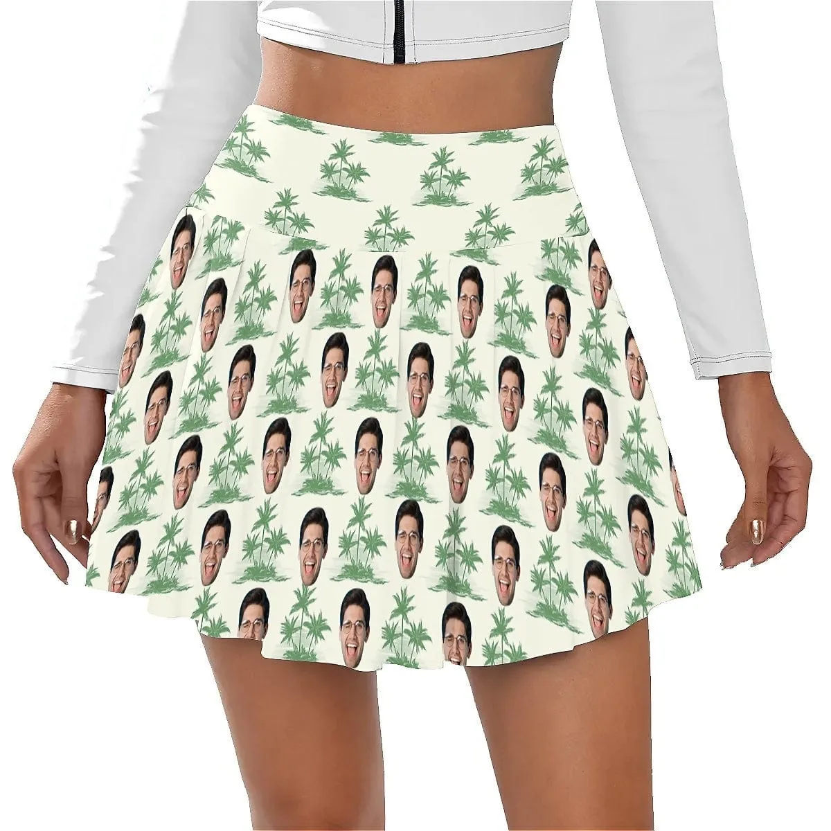 Custom Face Palm Tree Bikini Top&Bottom Women's Swim Skirt With Bottom Long Sleeve Zip Top