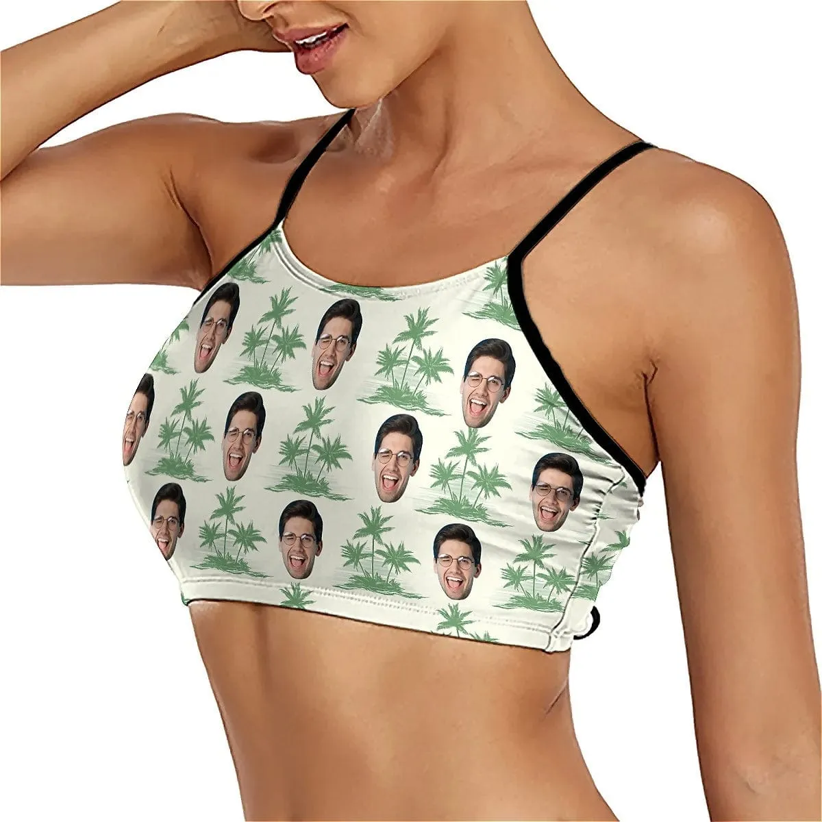 Custom Face Palm Tree Bikini Top&Bottom Women's Swim Skirt With Bottom Long Sleeve Zip Top