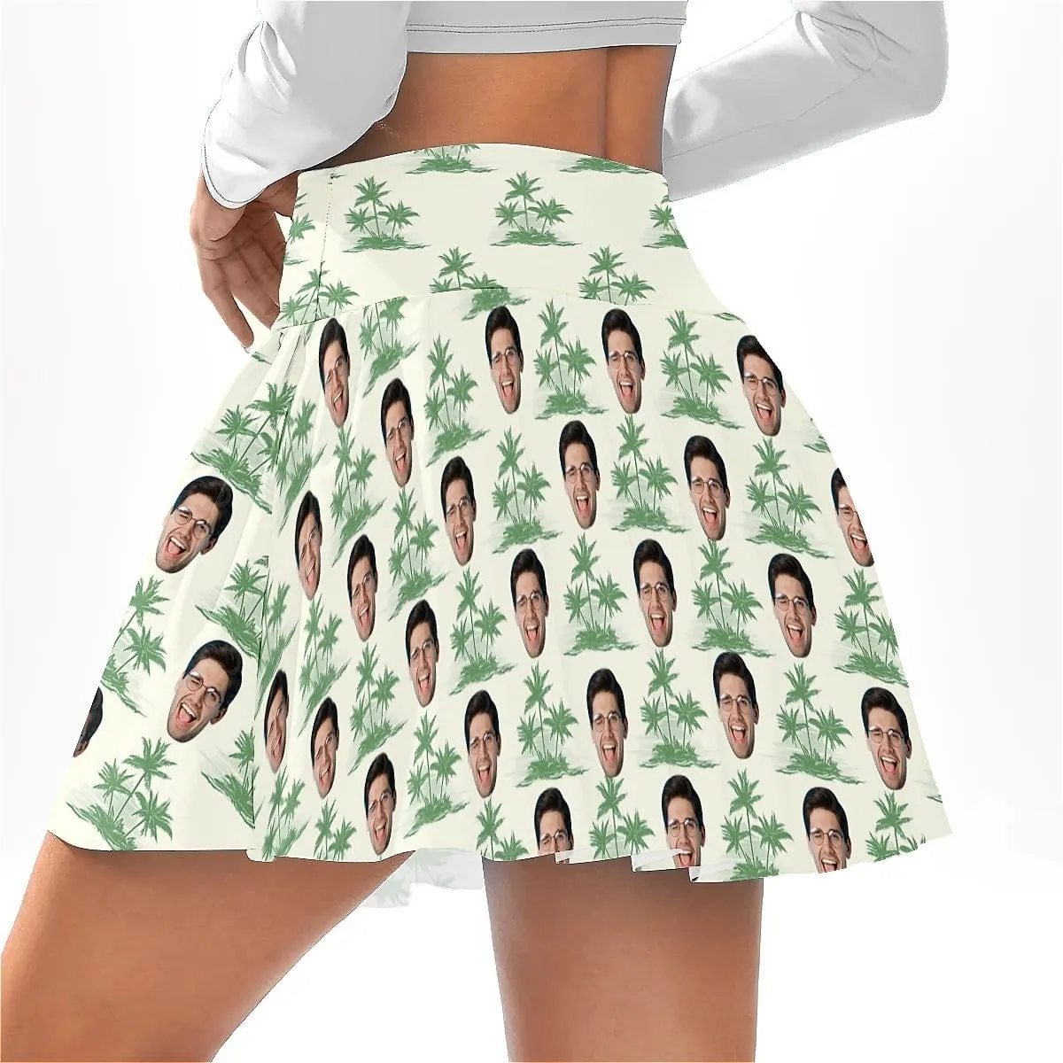 Custom Face Palm Tree Bikini Top&Bottom Women's Swim Skirt With Bottom Long Sleeve Zip Top